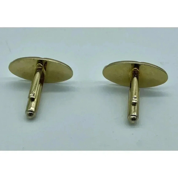 Vintage Cufflinks 50’s Style Oval Brushed Gold Tone Finish With Cross X Design - Picture 3 of 4